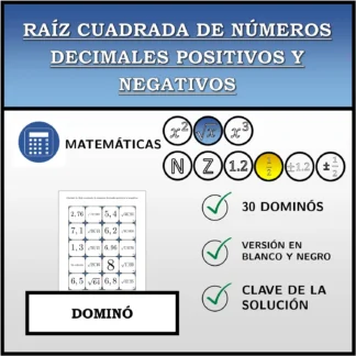 Dominó: Raíz cuadrada de números decimales positivos y negativos