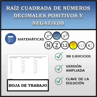 Hoja de trabajo: Raíz cuadrada de números decimales positivos y negativos