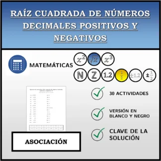 Ejercicio de asociación: Raíz cuadrada de números decimales positivos y negativos