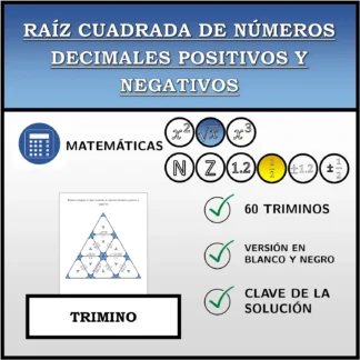 Trimino: Raíz cuadrada de números decimales positivos y negativos