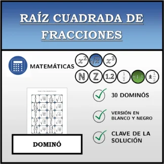 Dominó: Raíz cuadrada de fracciones