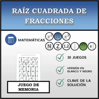 Juego de memoria: Raíz cuadrada de fracciones