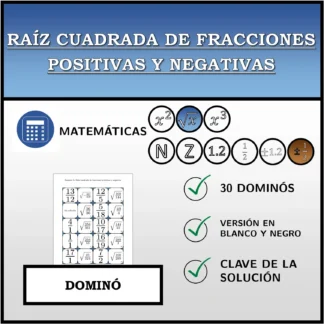 Dominó: Raíz cuadrada de fracciones positivas y negativas