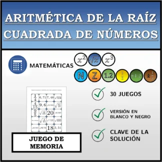Juego de memoria: Aritmética de la raíz cuadrada de números