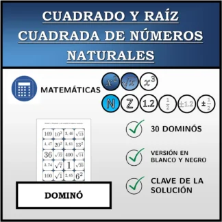 Dominó: Cuadrado y raíz cuadrada de números naturales