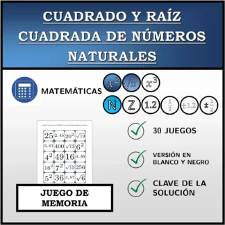 Juego de memoria: Cuadrado y raíz cuadrada de números naturales