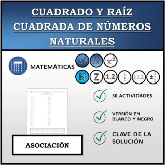 Ejercicio de asociación: Cuadrado y raíz cuadrada de números naturales