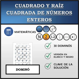 Dominó: Cuadrado y raíz cuadrada de números enteros