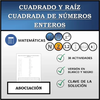 Ejercicio de asociación: Cuadrado y raíz cuadrada de números enteros