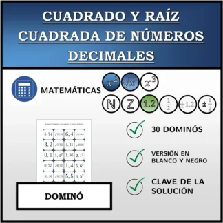 Dominó: Cuadrado y raíz cuadrada de números decimales