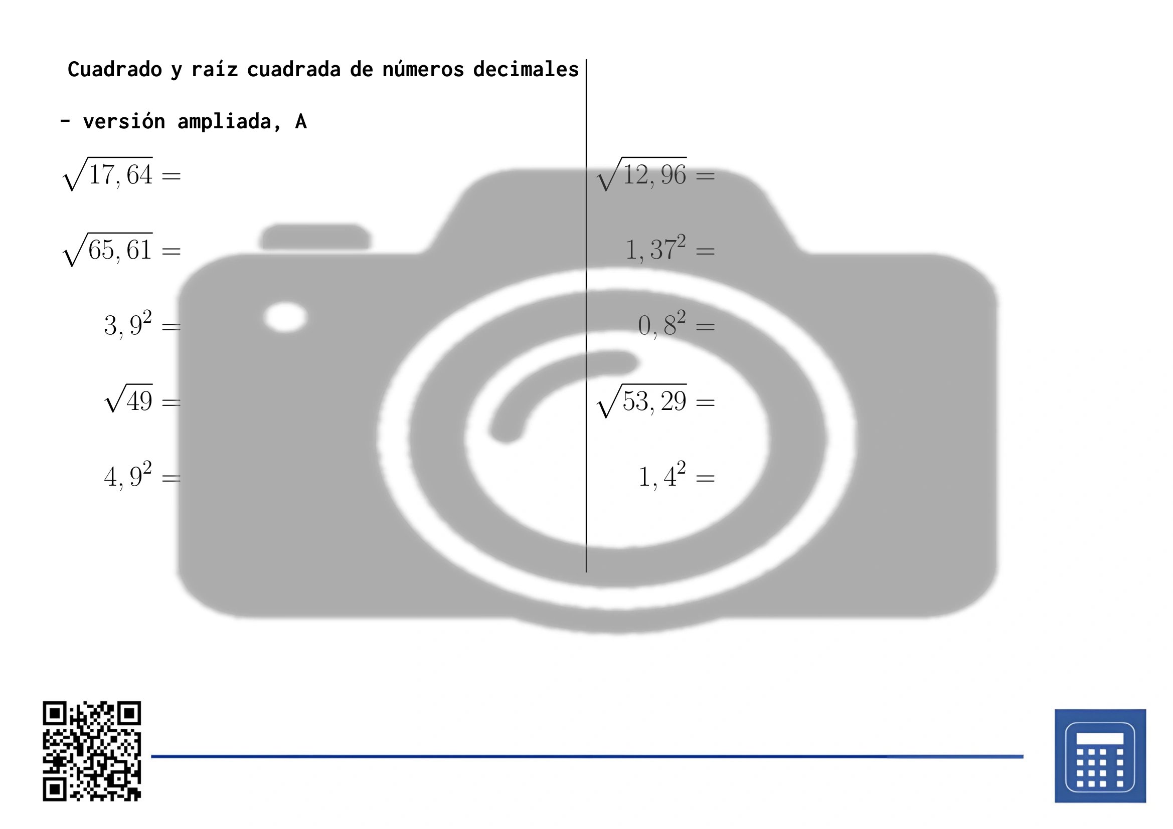 Hoja de trabajo: Cuadrado y raíz cuadrada de números decimales - Imagen 3