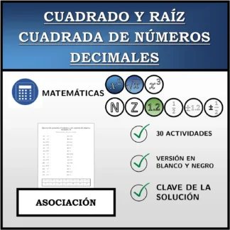 Ejercicio de asociación: Cuadrado y raíz cuadrada de números decimales